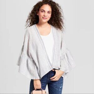 Universal Thread Cotton/Linen Blend Striped Kimono With Balloon Sleeves OSFM